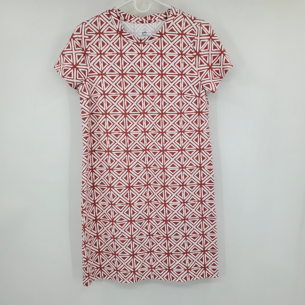 Southern Tide Chanelle Geometric Print T-Shirt Performance Dress Small Preppy